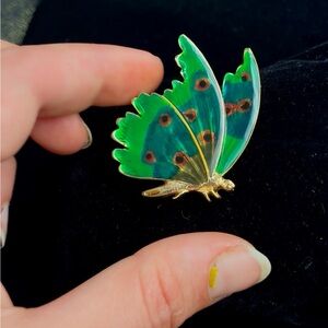 Vintage Enamel Green and Blue Butterfly Brooch